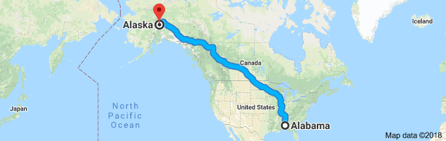 Alabama to Alaska Auto Transport Route