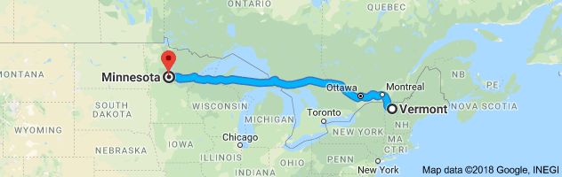 Vermont to Minnesota Auto Transport  Route